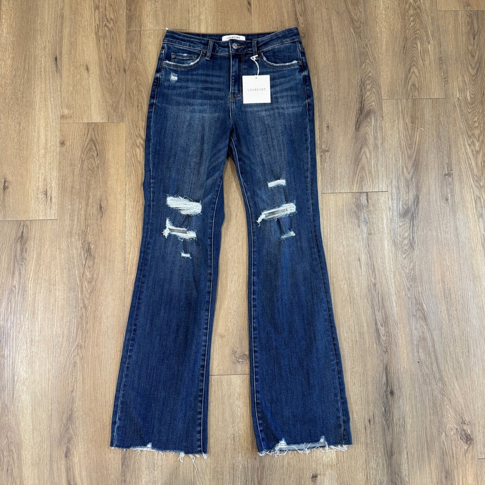 Lovervet by Vervet High Rise Distressed Flare Jeans Raw Hem Size 28/7 NWT